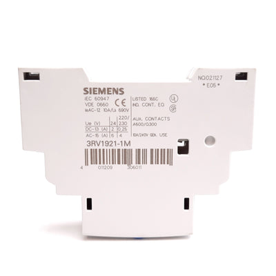 New – Open box Siemens 3RV1921-1M Auxiliary Contact Block, 2x N/O 2x N/C, Rating: 10A 690VAC
