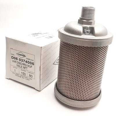 New – Open box Alwitco D05 0374005 Pneumatic Damper Muffler 1/2" NPT Male, 150Psig Max