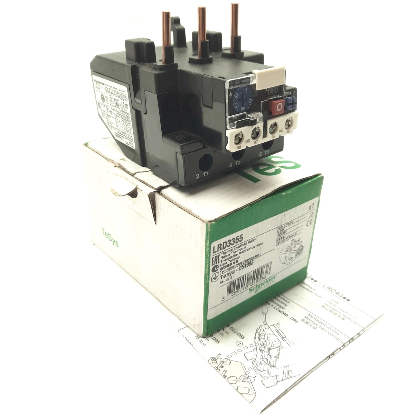 New Schneider Electric LRD3355 Thermal Overload Relay, 3-Pole, 30-40A, 600VAC