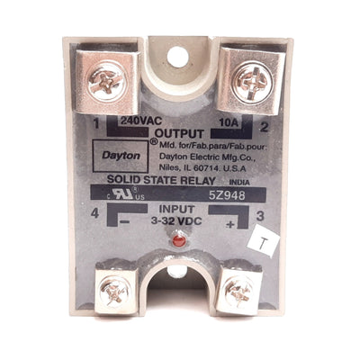 Used Dayton 5Z948 Solid State Relay, Input: 3-32VDC, Output: 240VAC 10A