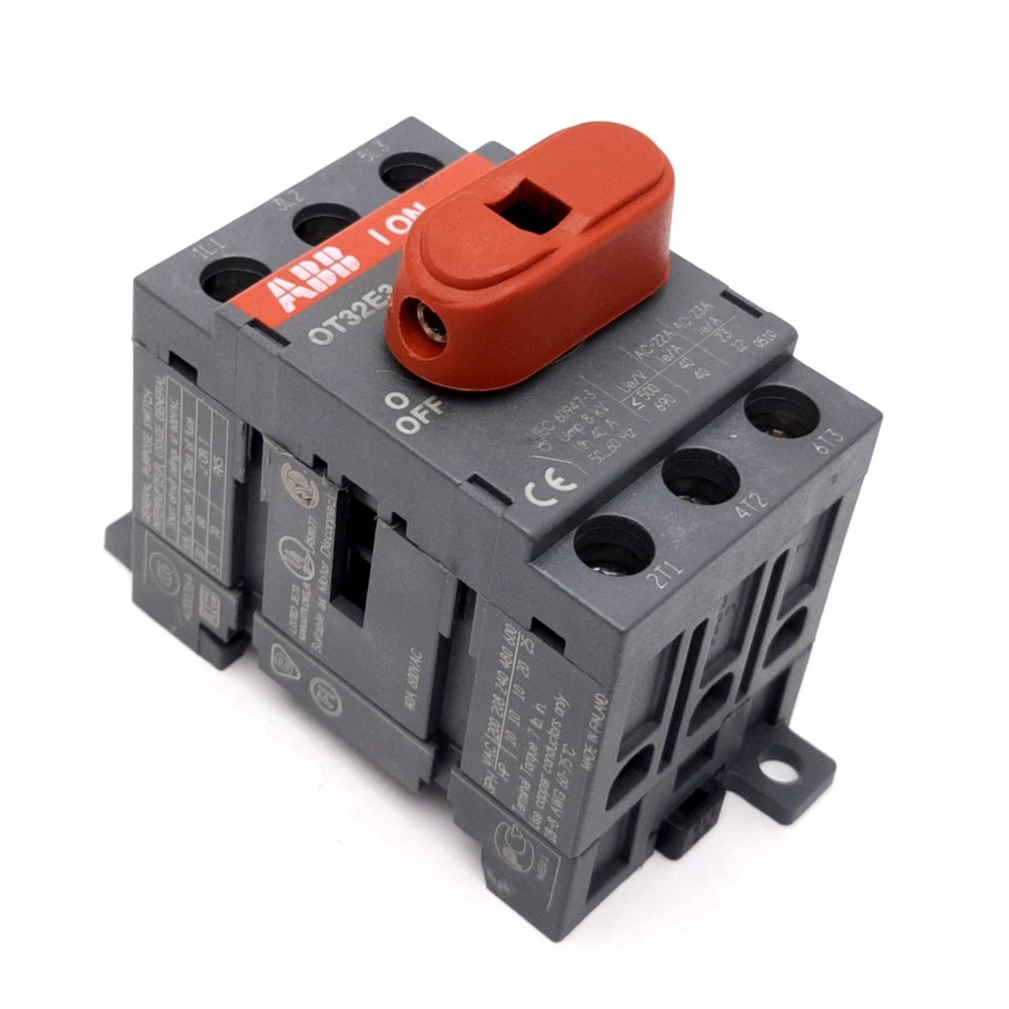 Used ABB OT32E3 Disconnect Switch, 3-Pole, Rating: 40A 600VAC, DIN Rail Mount