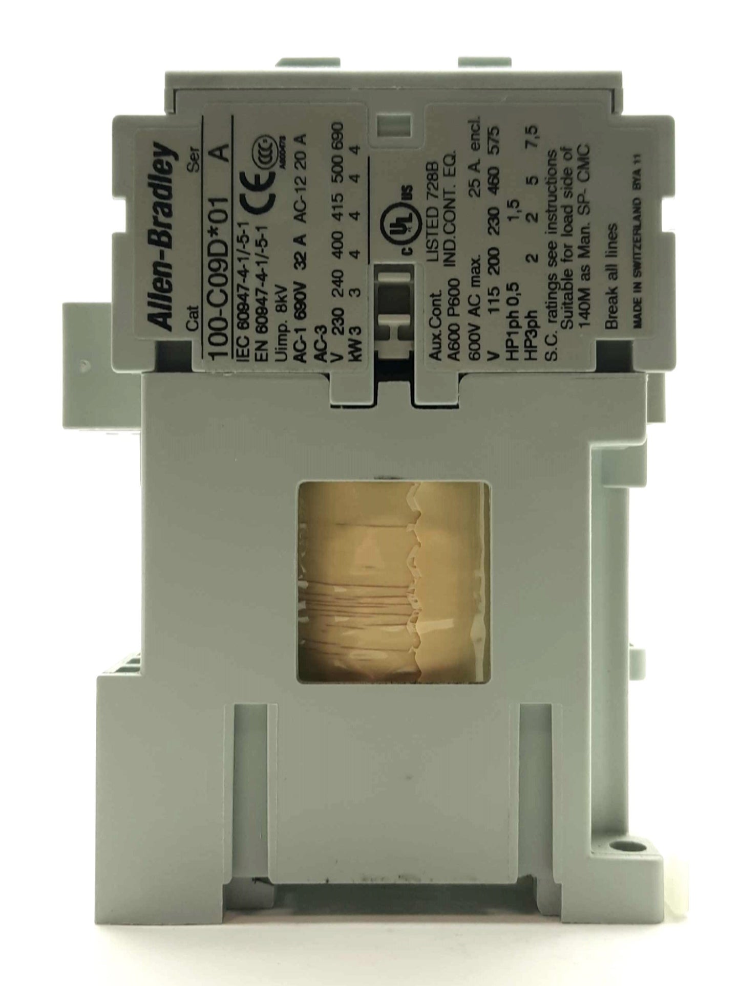 Used Allen Bradley 100-C09DJ01 IEC Contactor, 3-Pole NC Aux, 9A 600VAC 24VDC Coil