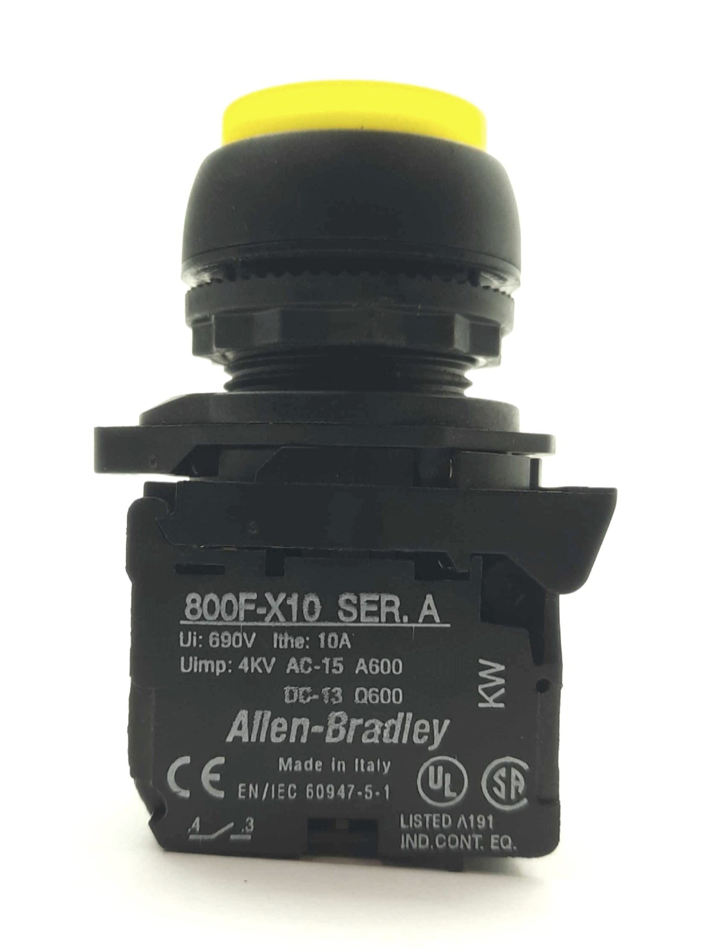 Used Allen Bradley 800FP-LE5PN3WX11 Yellow Pushbutton NO/NC 600V 10A 24V LED 22mm