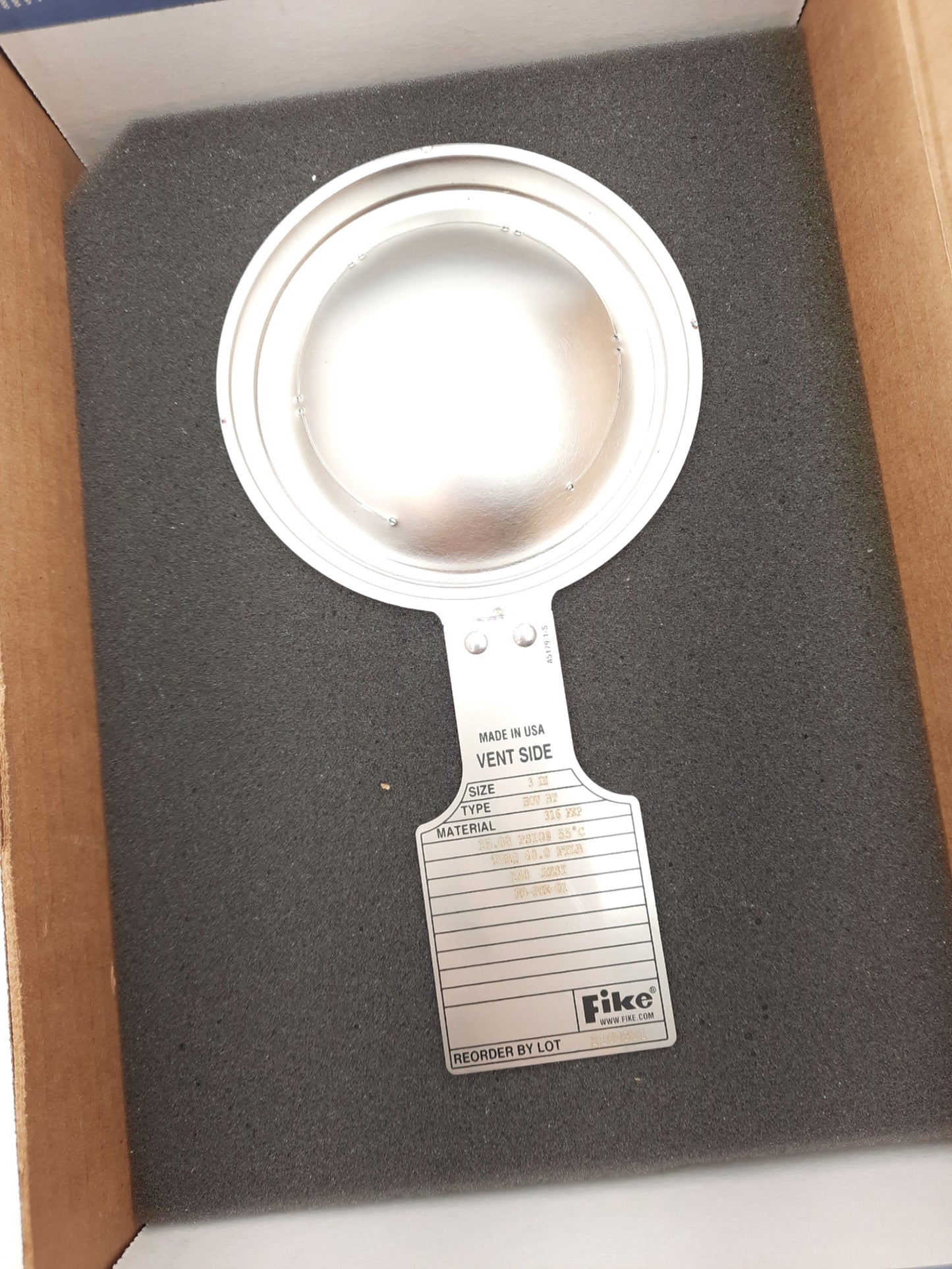 New Fike 2160301 HOV BT Rupture Disc Bolted Type 3" 15.00 PSIG @ 55°C (131°F)