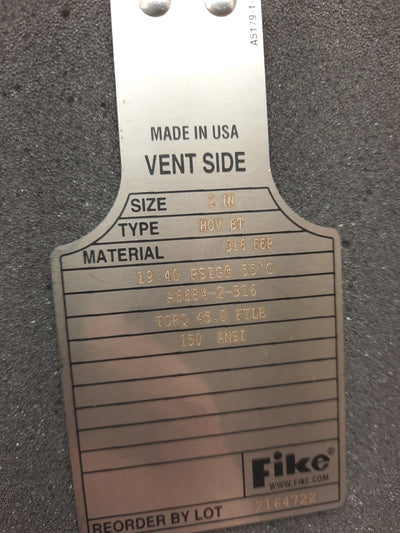 New Fike 2164722 HOV BT Rupture Disc Bolted Type 2" 19.40 PSIG @ 55°C (131°F)