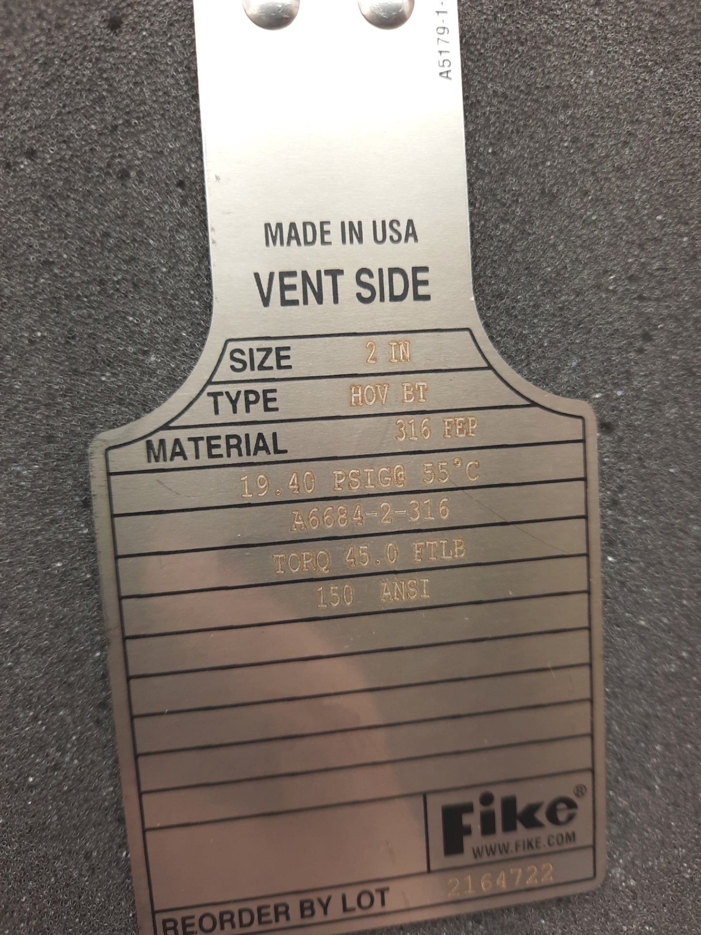 New Fike 2164722 HOV BT Rupture Disc Bolted Type 2" 19.40 PSIG @ 55°C (131°F)