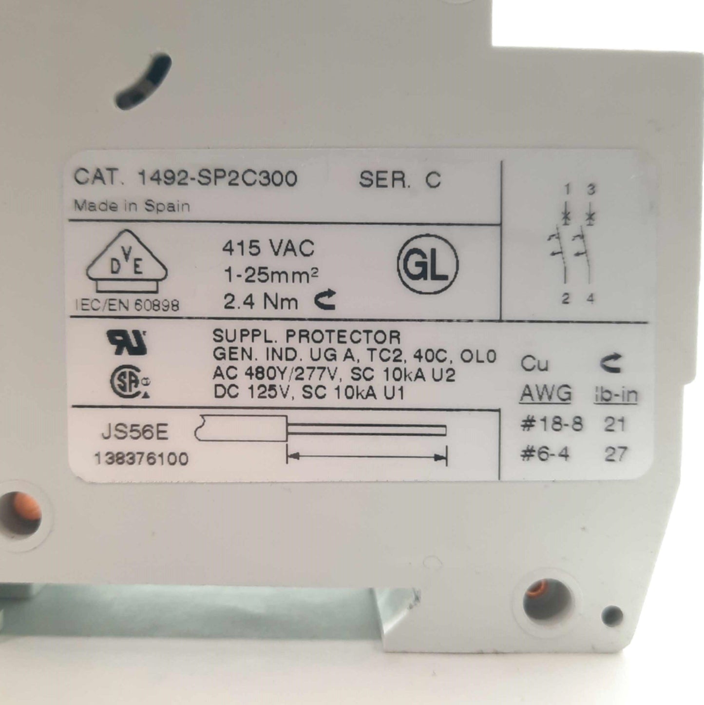 Used Allen Bradley 1492-SP2C300 Circuit Breakers, 2-Pole, 30A, C-Curve, 480Y/277VAC