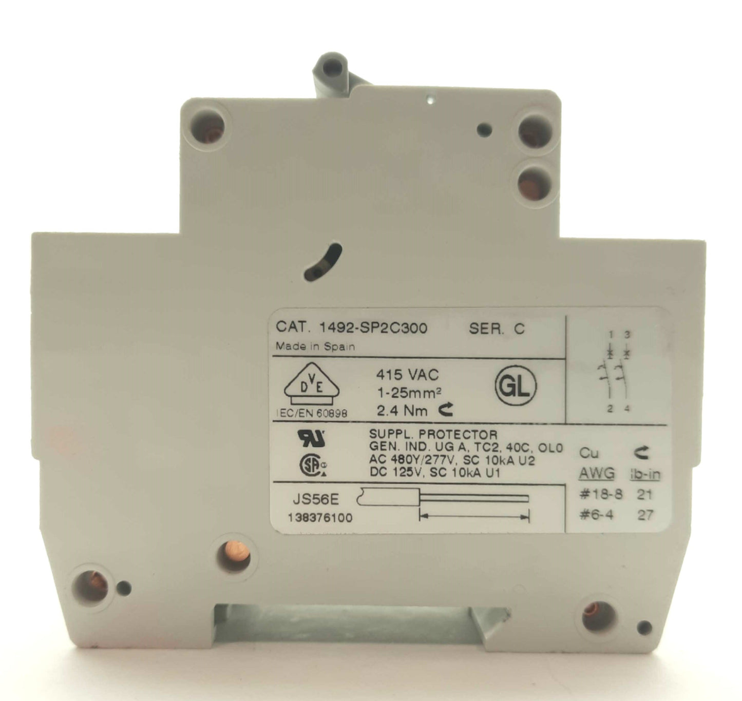 Used Allen Bradley 1492-SP2C300 Circuit Breakers, 2-Pole, 30A, C-Curve, 480Y/277VAC