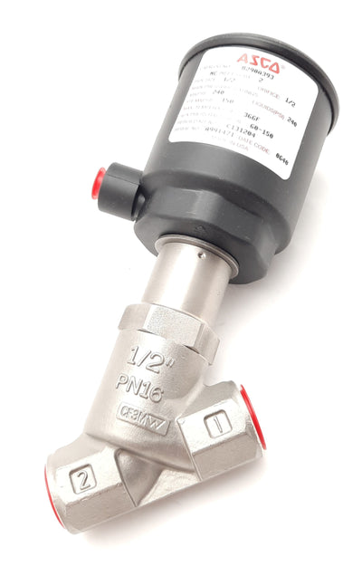 New – Open box Asco 8290A393 Angled Body Piston Valve 1/2" NPT 60-150PSI 2 Way 2 Position N.C
