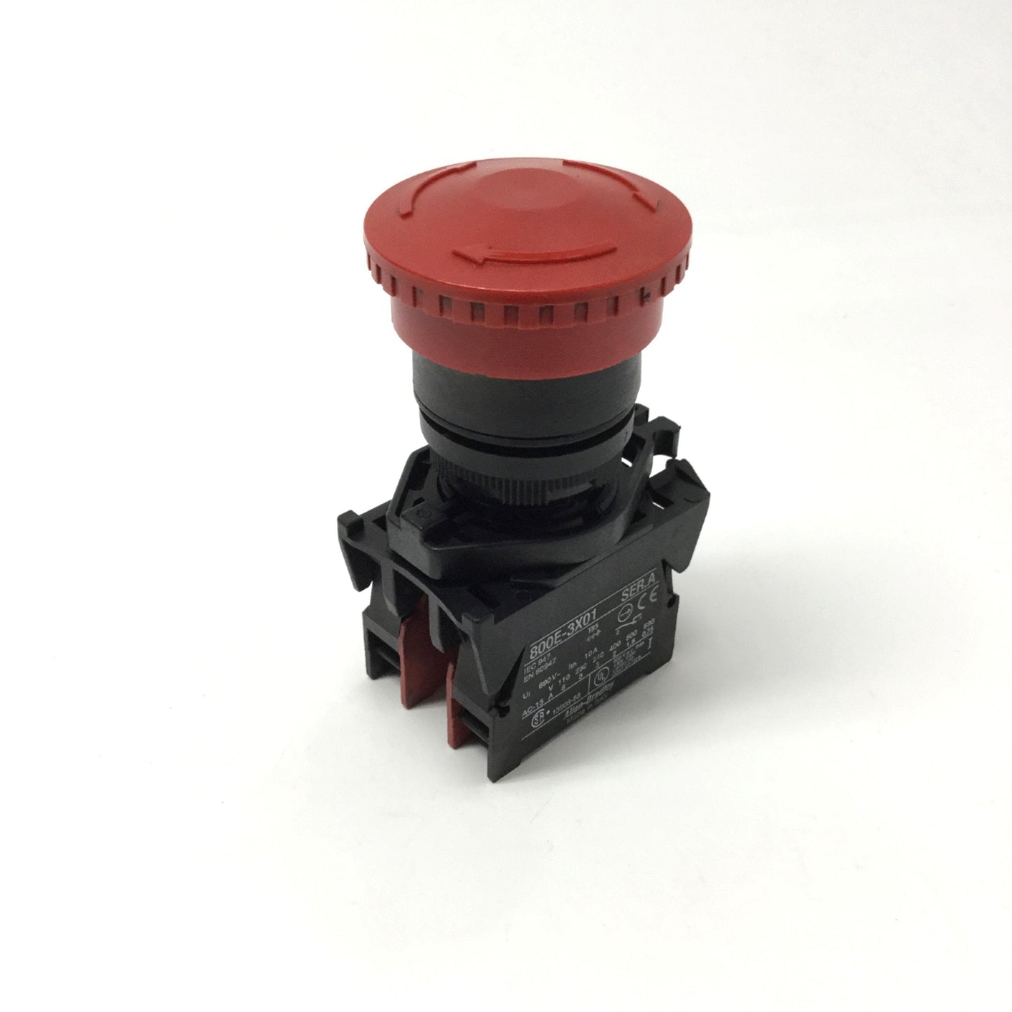 Used Allen Bradley Emergency E-Stop Pushbutton Switch, Twist-Release, 600VAC 10A, 2NC