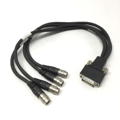 Used Cognex 300-0232-015 MVS Quad Camera Breakout Cable DB26 to 4x 12-Pin Hirose 15"