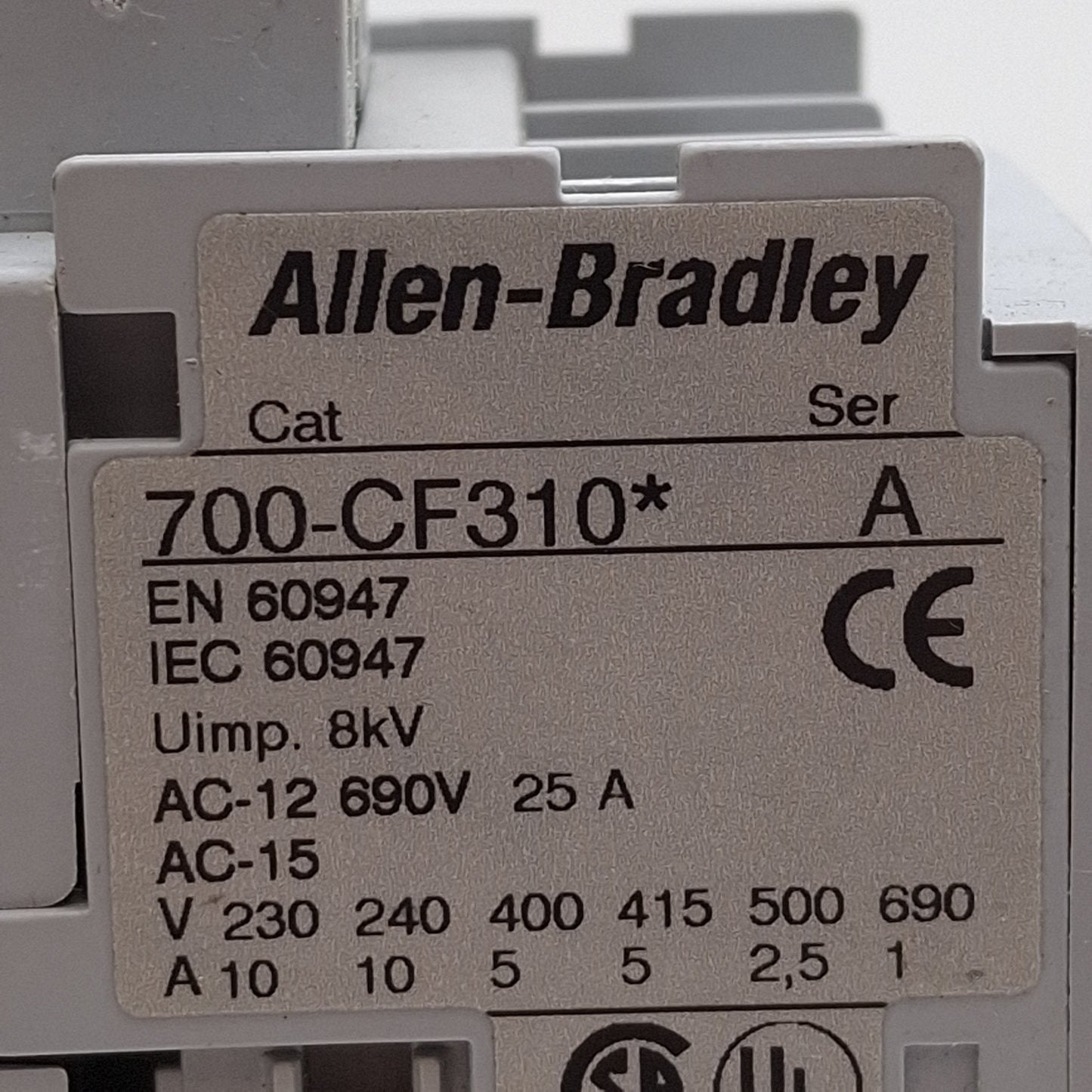 Used Allen Bradley 700-CF310D Contactor, 4-Pole, 3NO+1NC, 25A, 110/120VAC Coil