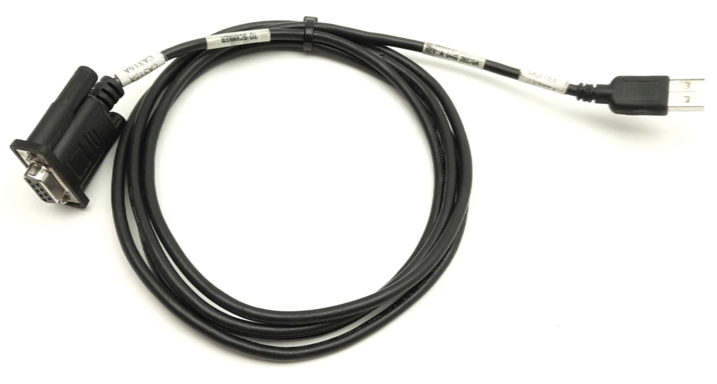 Used Zebra 25-58926-01 Barcode Scanner Cable, DB9 Female to USB, 6' Long