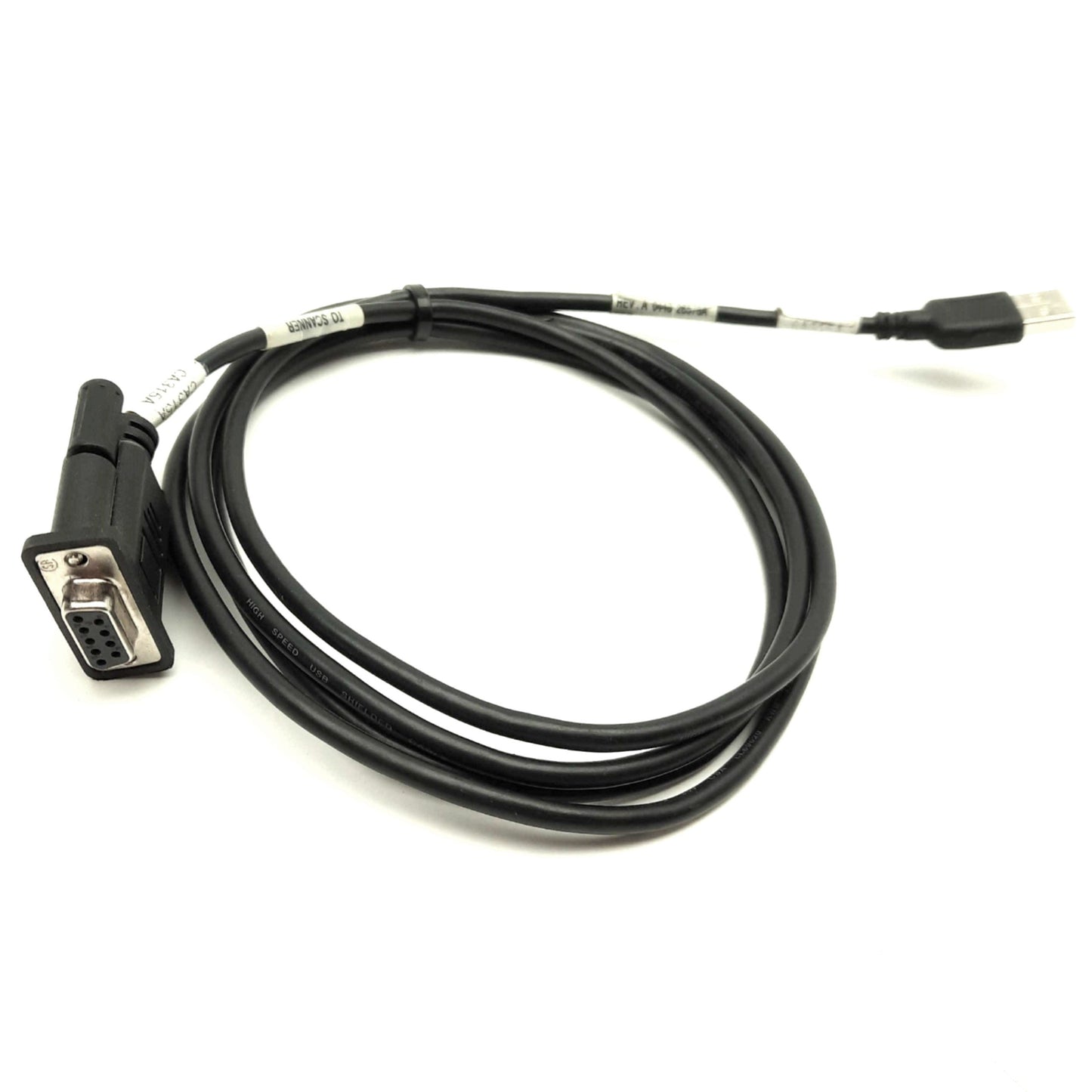 Used Zebra 25-58926-01 Barcode Scanner Cable, DB9 Female to USB, 6' Long