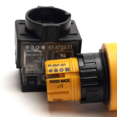 Used EAO 61-3440.4/1 E-Stop Button, With 61-8745.11 N.C. Contact Block, 10A 320V