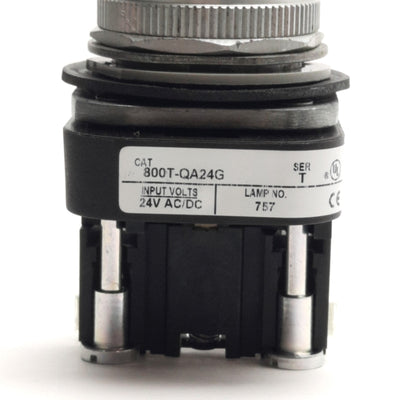 Used Allen Bradley 800T-QA24G Pushbutton W/ Guard & 800T-XA Contact, Green, 24V AC/DC