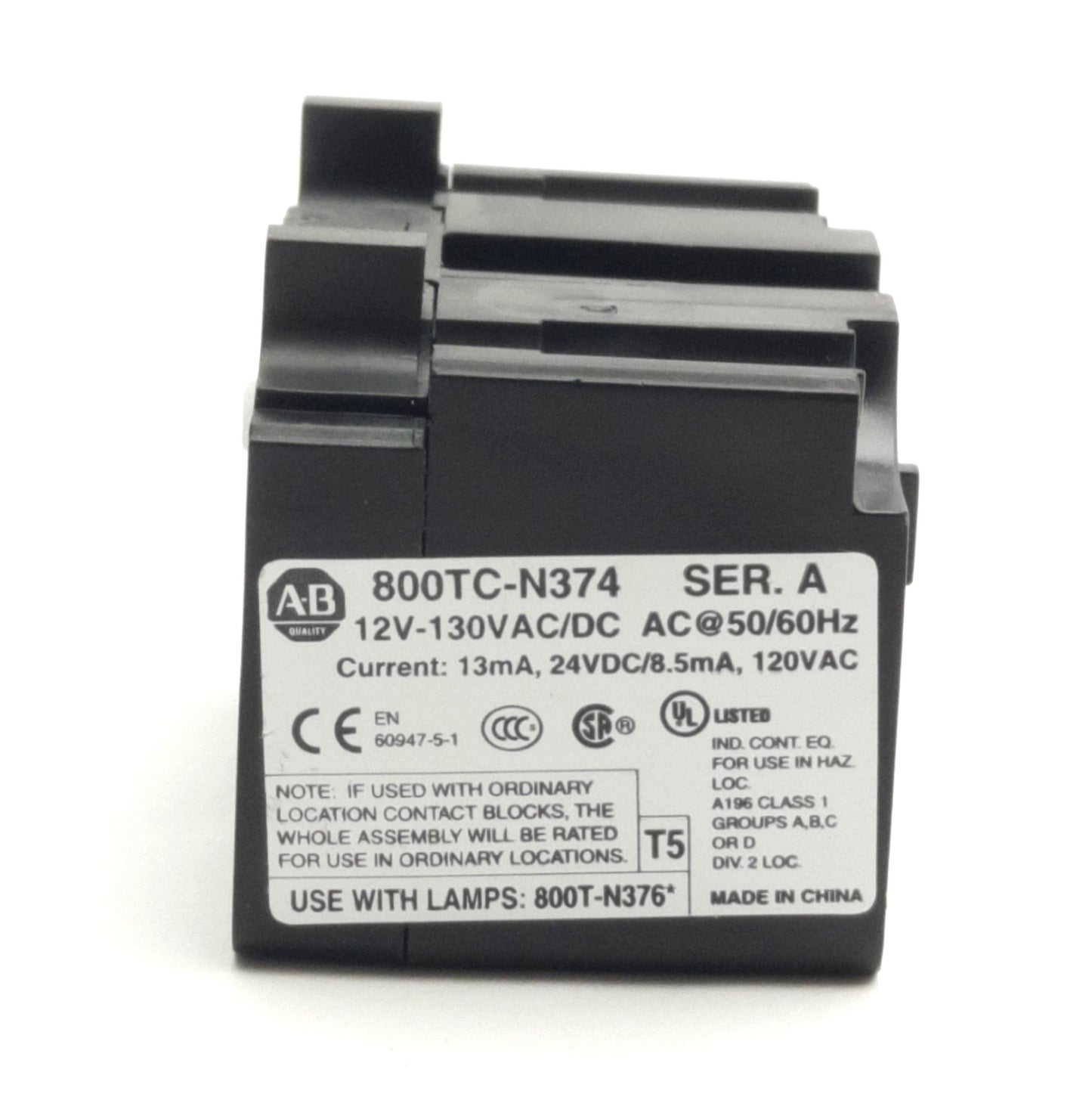 Used Allen Bradley 800TC-N374 Lamp Power Module, Guarded Terminals, 12-130V AC / DC