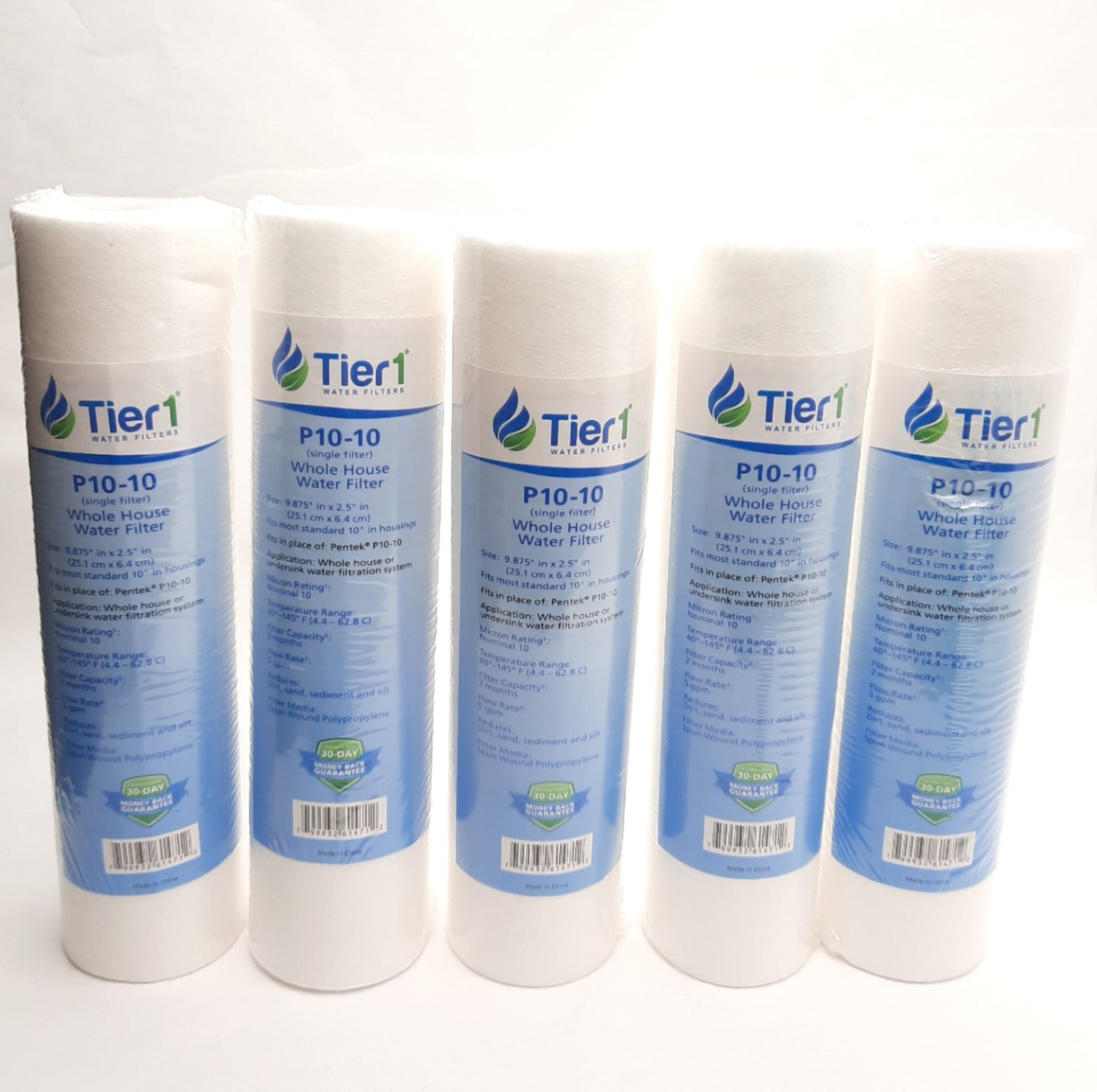 New – Open box Lot of 5 Tier1 P10-10 Whole House Water Filter 9.875" x 2.5", 10 Micron, 5 gpm