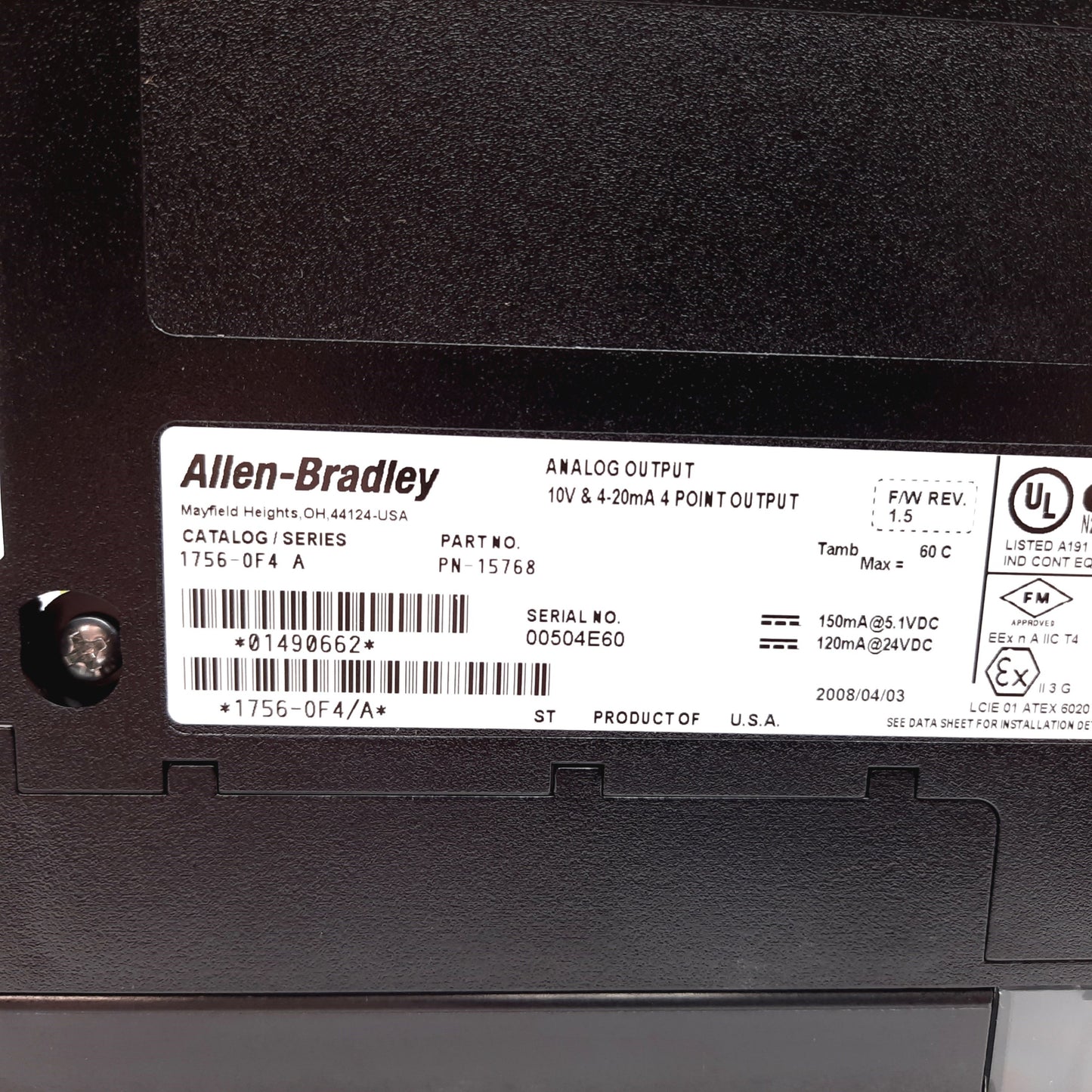 Used Allen Bradley 1756-OF4/A ControlLogix Analog Output Module, 4-Point
