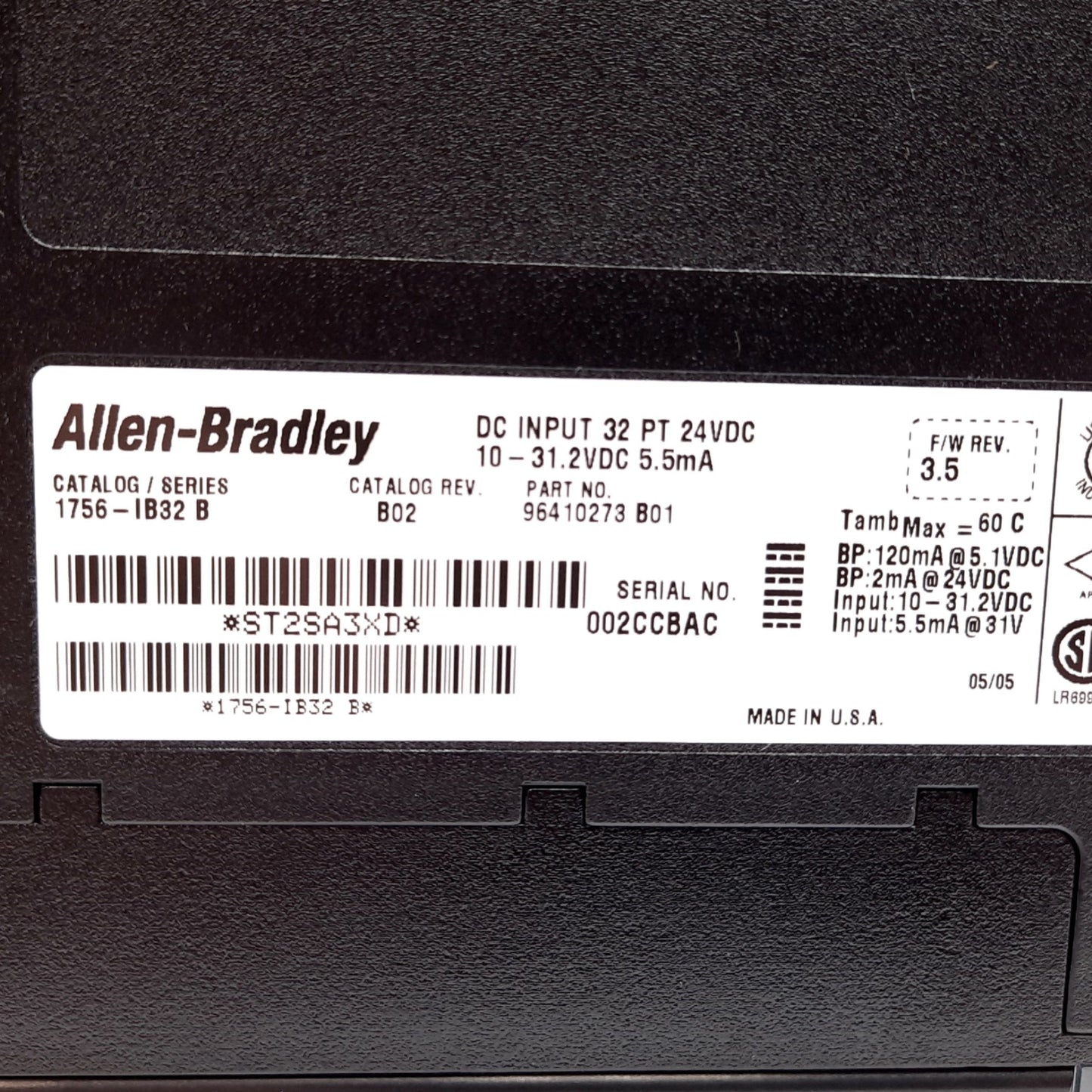 Used Allen Bradley 1756-IB32/B DC Input Module, 32-Point, Voltage: 10-31.2VDC (24VDC)