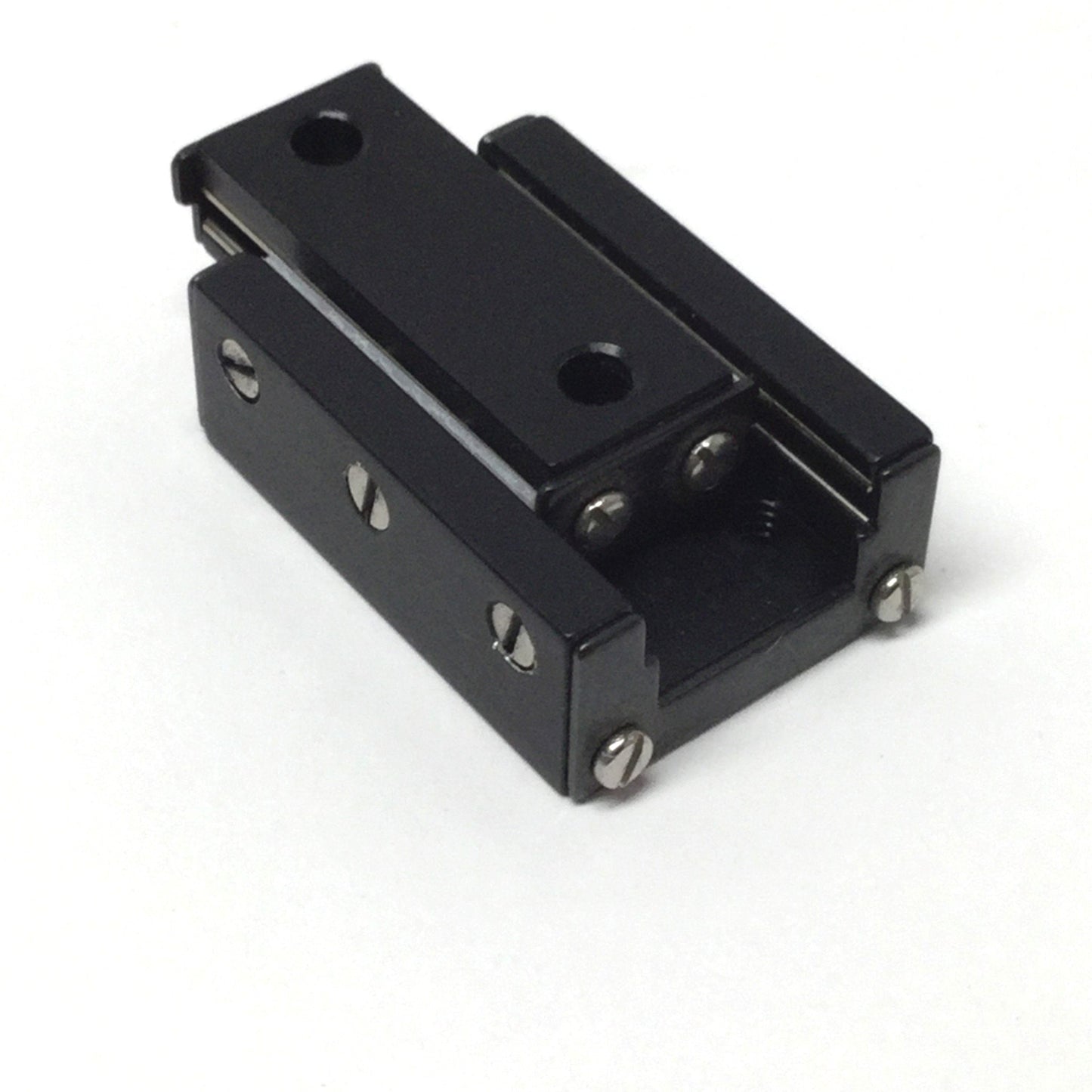 Used Del-Tron E-1 Ball Bearing Linear Slide, 0.5" Travel Stroke, 8lbf, Black Anodize