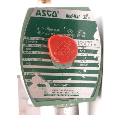 Used Asco 8262G220 Red-Hat II Solenoid Valve, 3-Way, Coil: 110/120VAC, 1/4" NPT