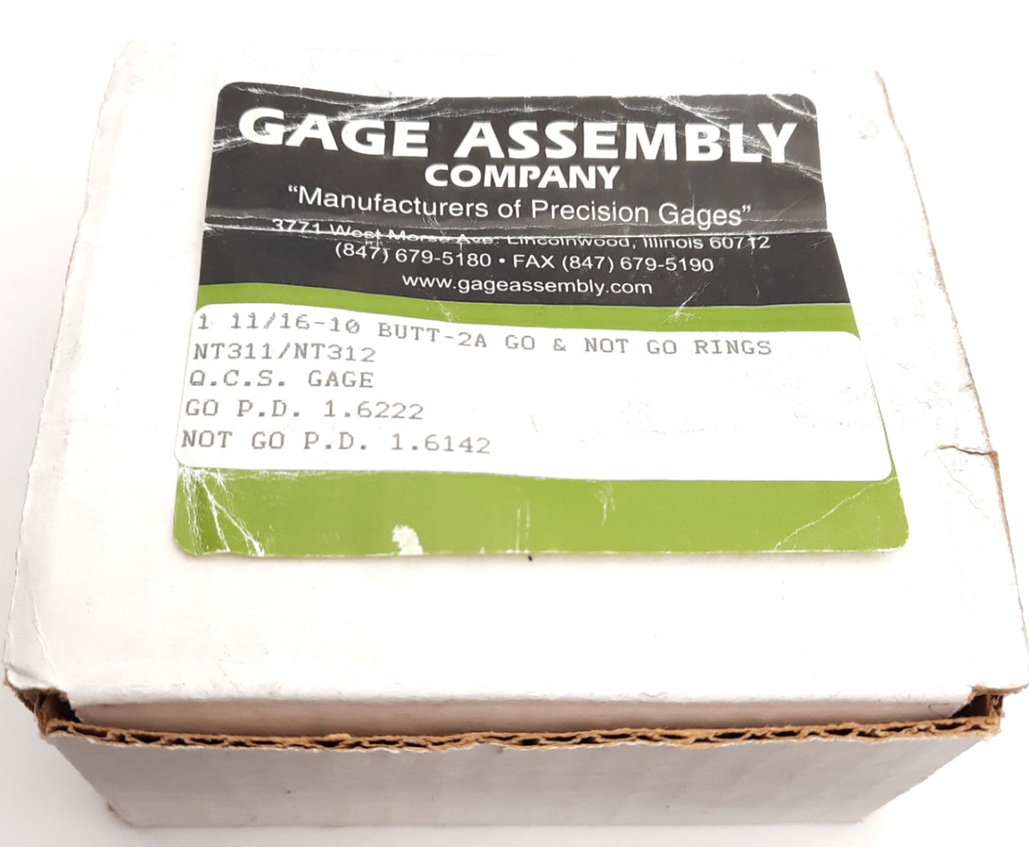 Used Gage Assembly Co 1-11/16-10 BUTT-2A Go & No Go Rings, GOPD 1.6222, NOGOPD 1.6142