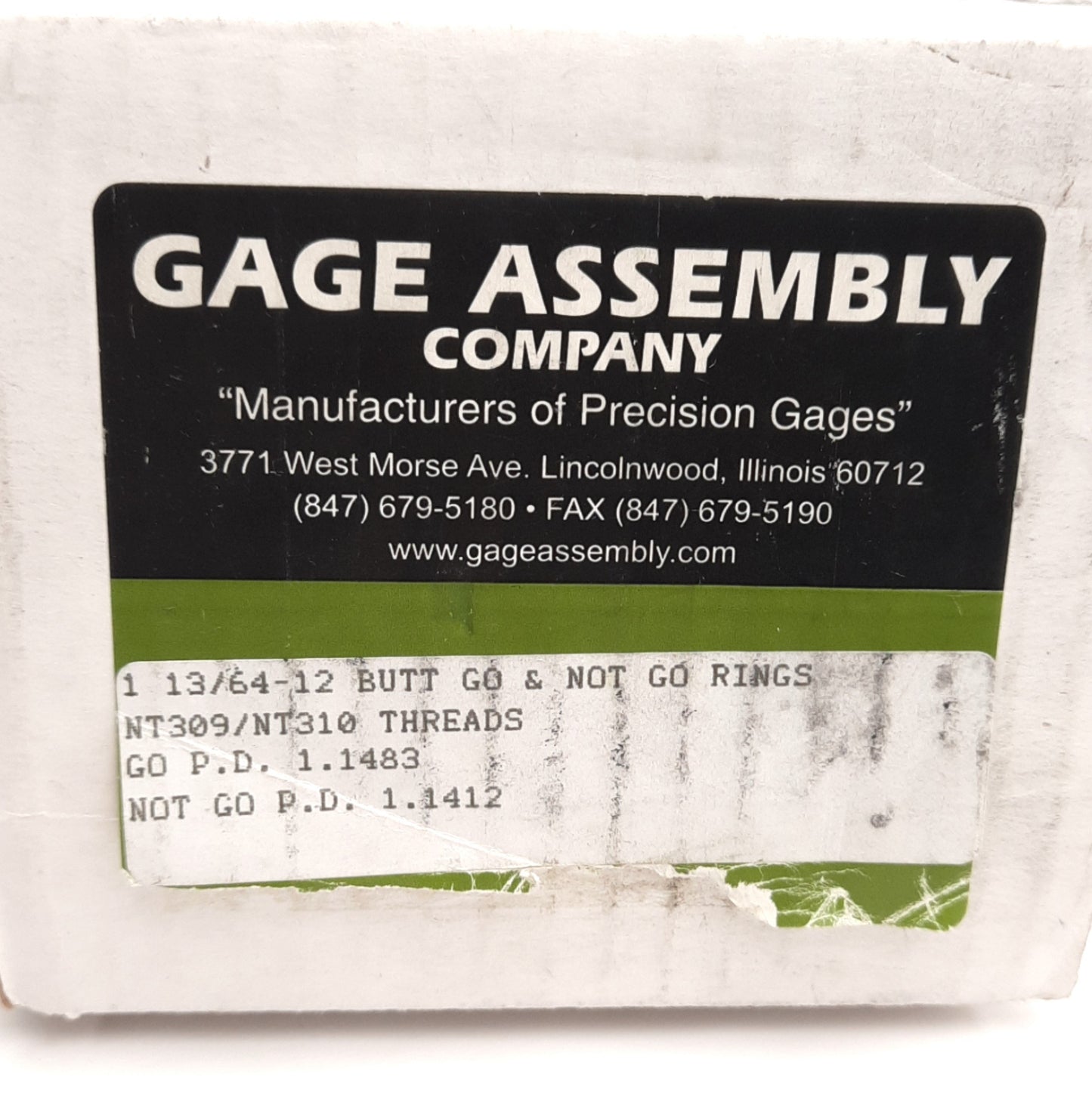 Used Gage Assembly Co 1-13/64-12 Butt Go & No Go Rings, GOPD 1.1483, NOGOPD 1.1412