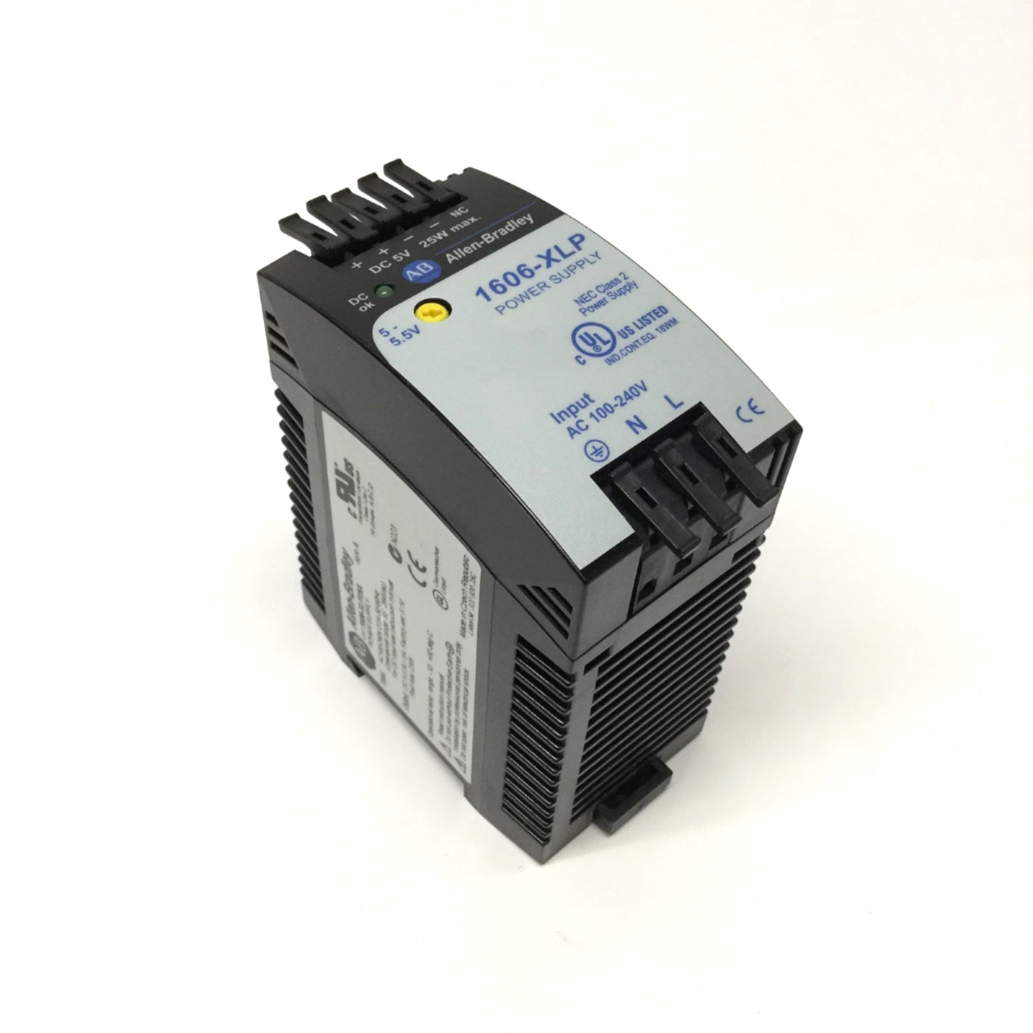 Used Allen Bradley 1606-XLP25A Power Supply, 100-240VAC Input, 5VDC 5A 25W Output