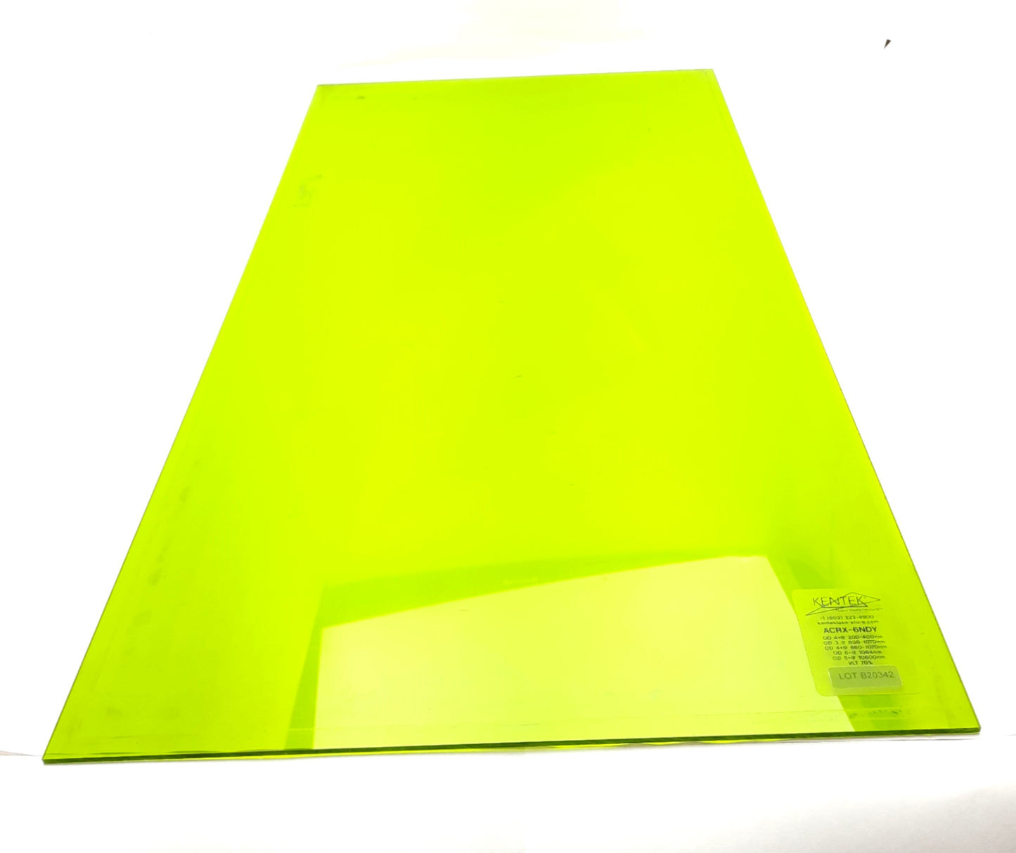 Used Kentek ACRX-6NDY Nd:YAG Acrylic Laser Window OD 6+ 1064nm 25.591 x 13.386 x 1/8"