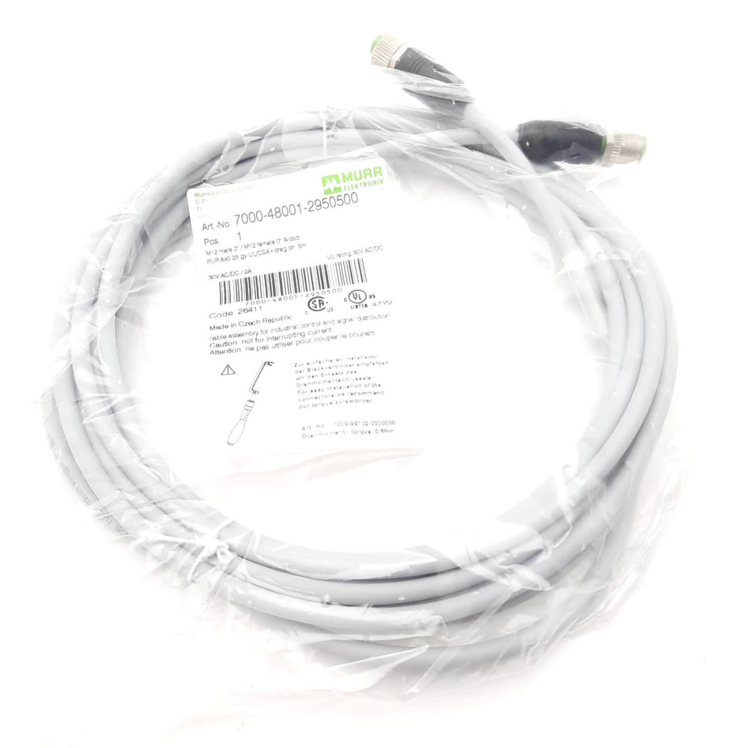 New Murr 7000-48001-2950500 Cordset M12 Male Straight to M12 Female Straight 8 Pin