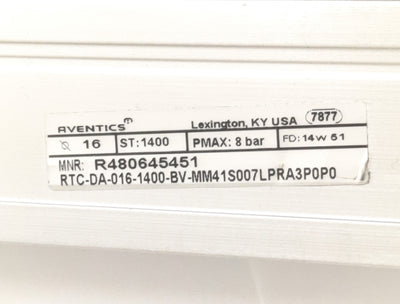 Used Bosch R480645451 Aventics Rodless Cylinder 16mm Bore, 1400mm Stroke, 8 Bar Max