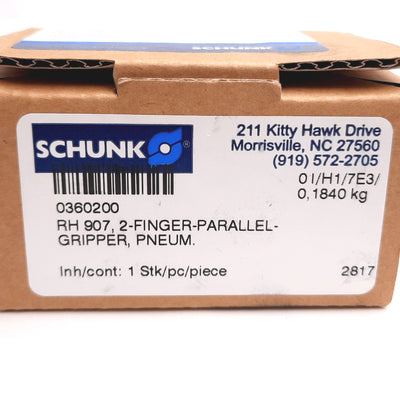 New Schunk RH 907 Parallel Gripper, Stroke: 8mm per Finger, 80N, 7bar, M5x0.8