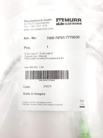 New Lot of 2 Murr 7000-74701-7770030 Ethernet Cordset 60VDC, 1.5A, 26AWG