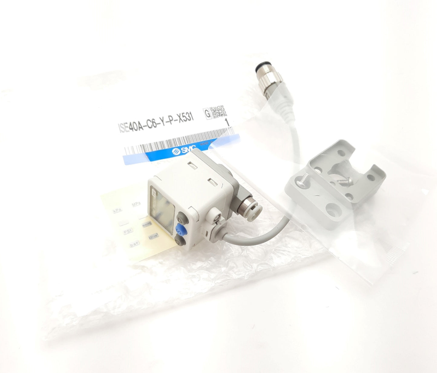 New SMC ISE40A-C6-Y-P-X531 Pressure Switch 12-24VDC 45mA, -14.5-145PSI PNP M12 4 Pin