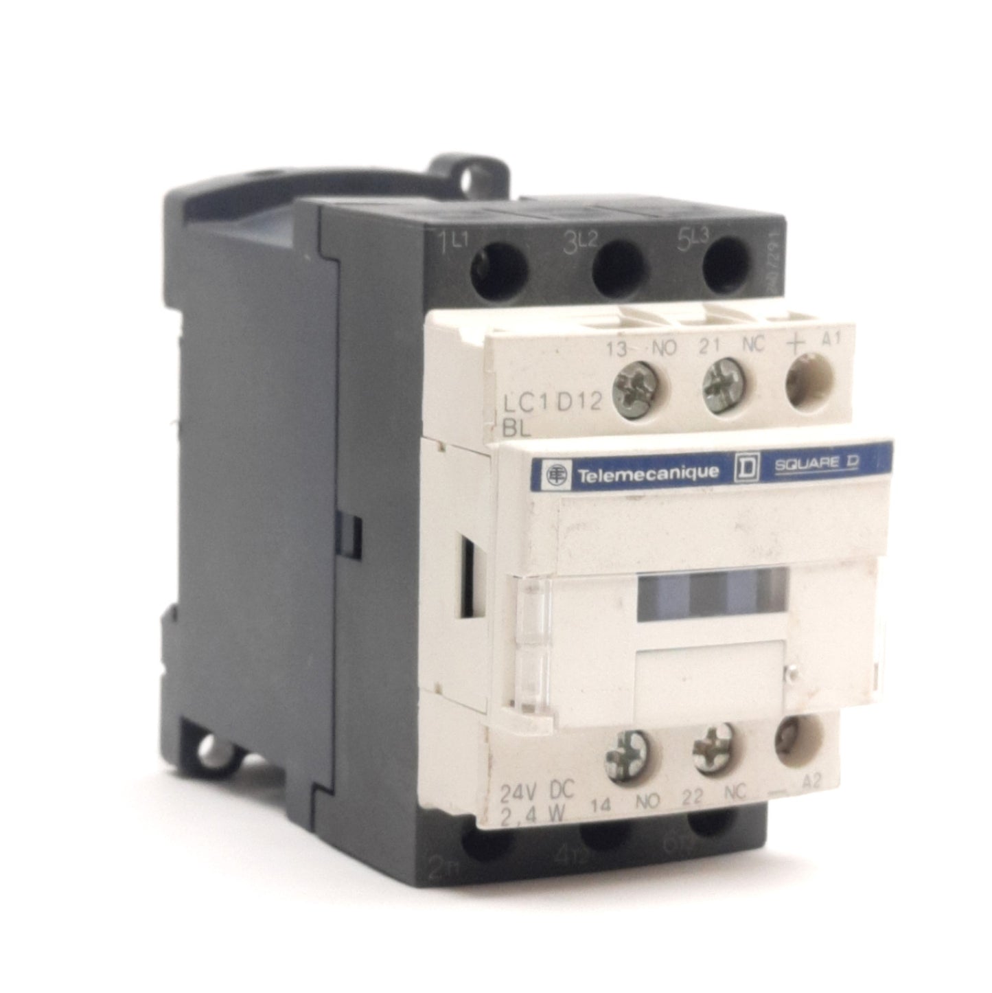 Used Telemecanique LC1D12BL IEC Contactor 12A 690V AC 1NO/NC, 24V DC Coil w/ LAD4TBDL