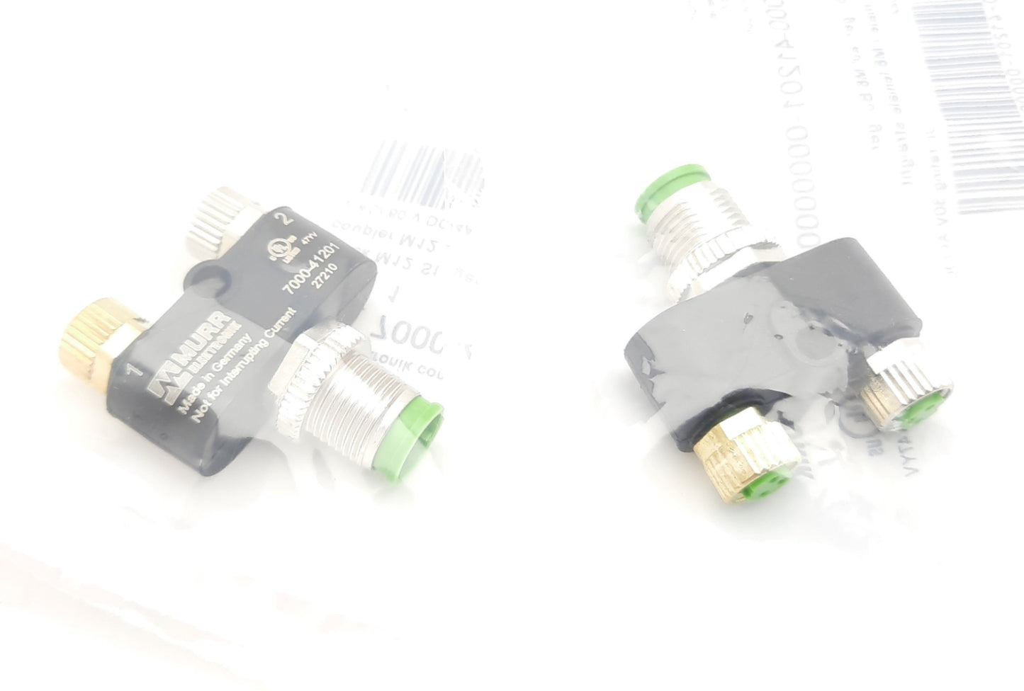 New Lot of 2 Murr 7000-41201-0000000 T-Coupler 50VAC, 60VDC, 4A M8 x 2, M12 x 1 IP67