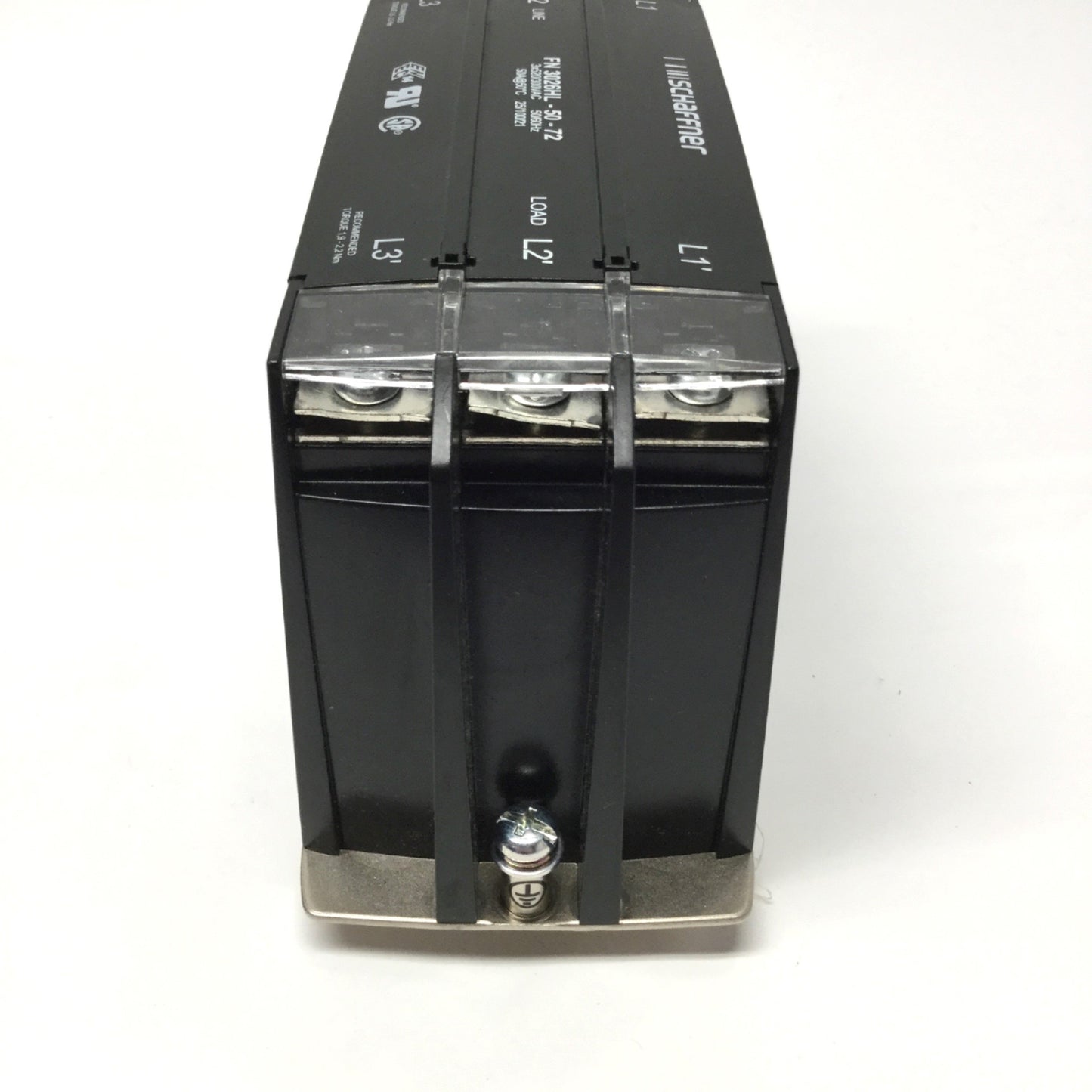 Used Schaffner FN 3026HL-50-72 Power Line EMC/RFI Filter 3-Phase 520/300VAC, 50A, DIN