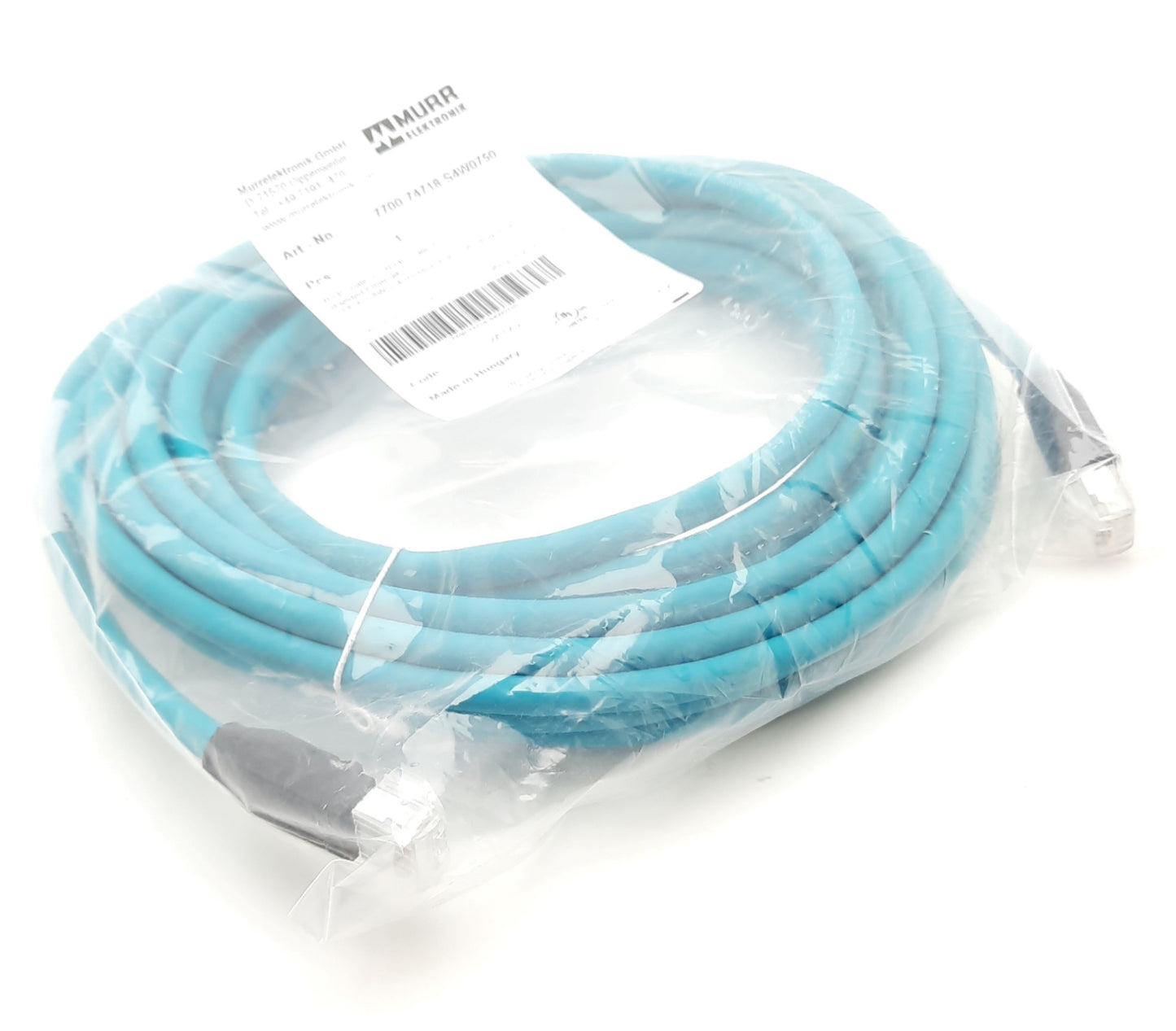 New Murr 7700-74718-S4W0750 Ethernet / Networking Cable 60VDC 1.5A, RJ45 Male, 7.5m