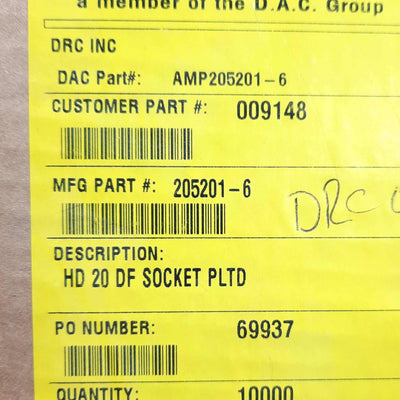 New – Open box Lot of 200 TE 205201-6 D-Sub Crimp Connector Pins Female Size 20 20-24AWG Gold