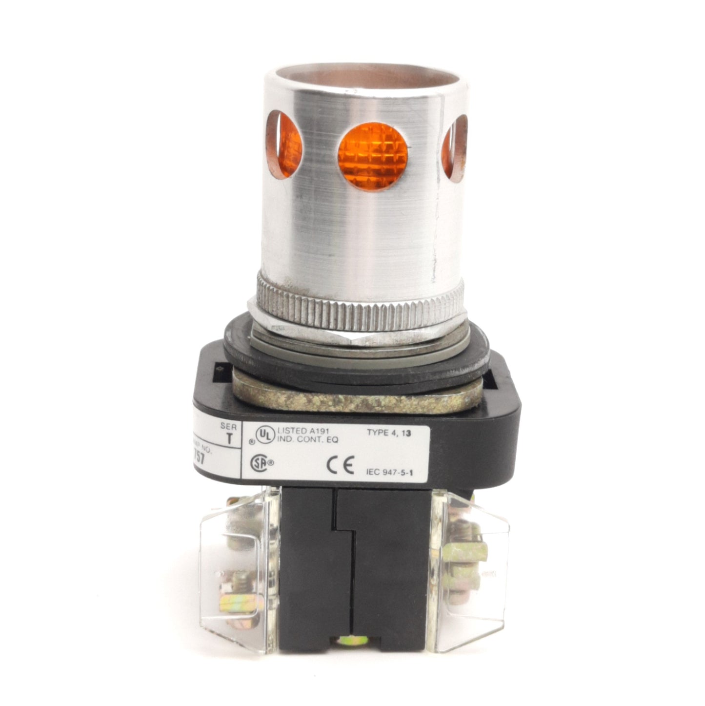 Used Allen Bradley 800T-QB24A Illuminated Pushbutton, Amber, Momentary, 600V 10A