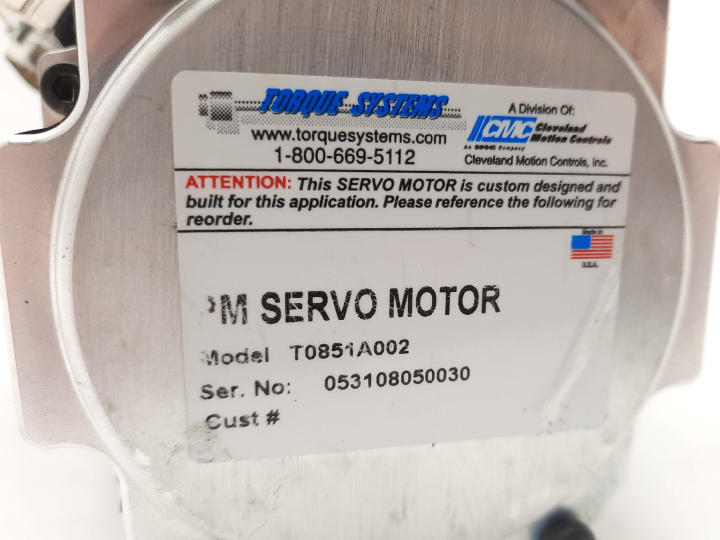 Used Torque Systems T0851A002 PM Servo Motor NEMA 34, 10:1 Ratio, 27mm x 9.50mm Shaft