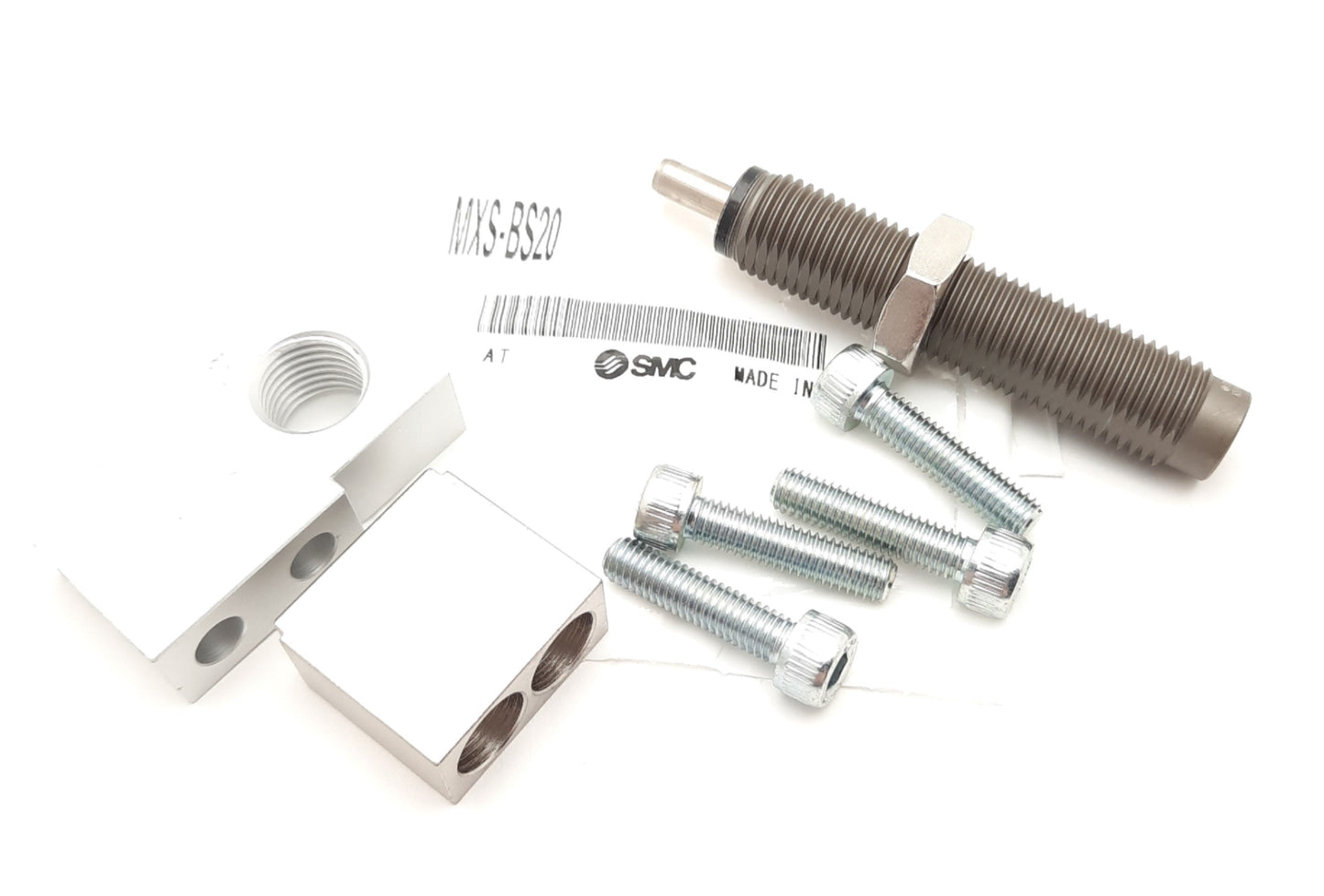 New SMC MXS-BS20 Extension End Stroke Adjuster W/Shock Absorber 20mm Bore, 5-500mm/s