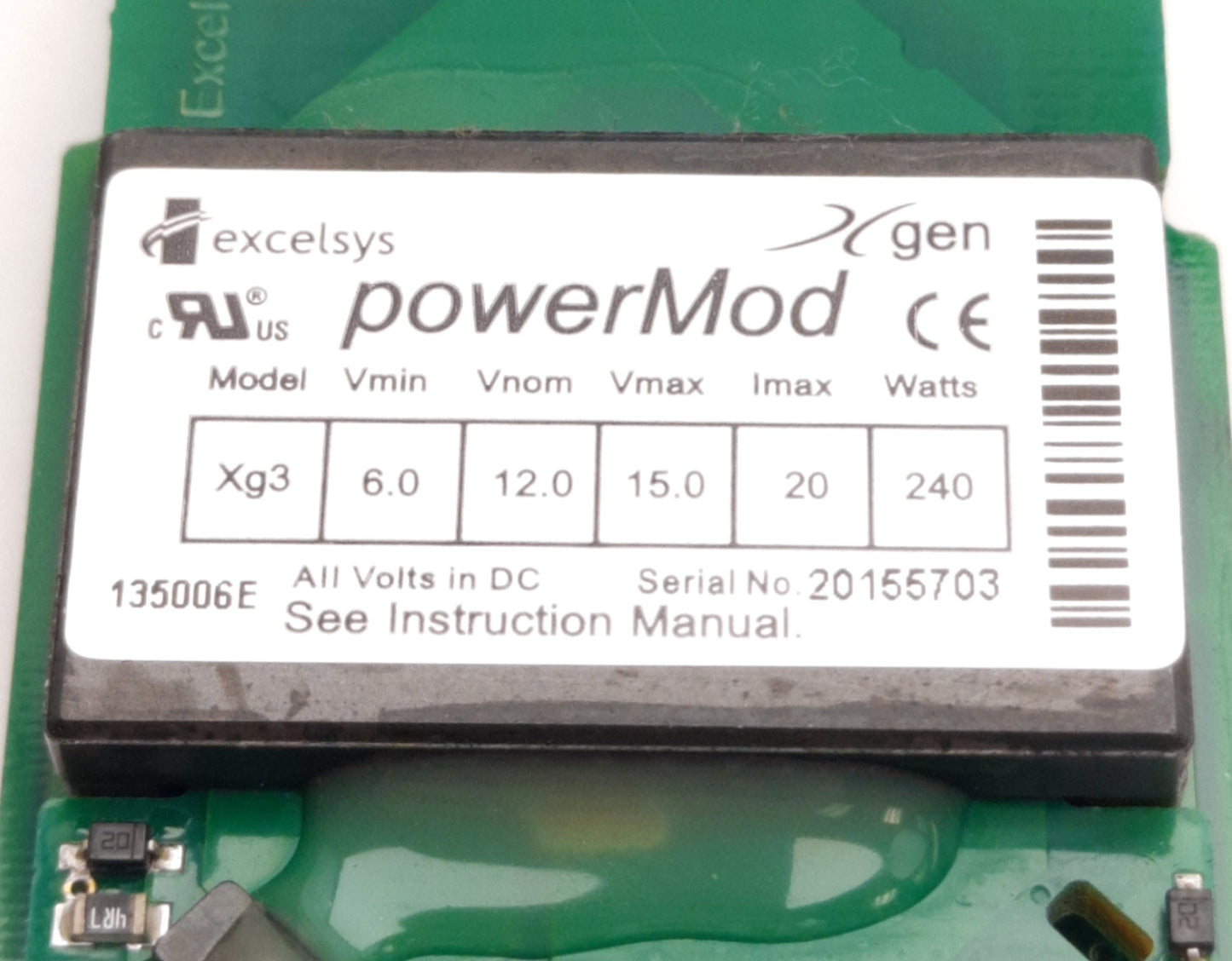 Used Excelsys Xg3 PowerMod Power Supply Module For XLD, 12V DC, 20A 240W Output