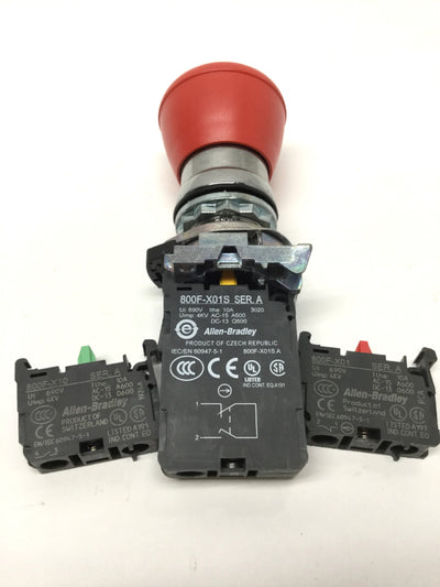 Used Allen Bradley 800FM-MP44 Push-Pull Emergency E-Stop Pushbutton, Ø40mm, 1NO-2NC