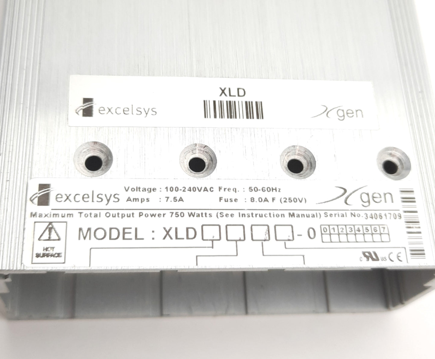 Used Excelsys XLD Xgen Modular Power Supply, 4-Slots, 750W Max, 85-264V AC Supply, 1U