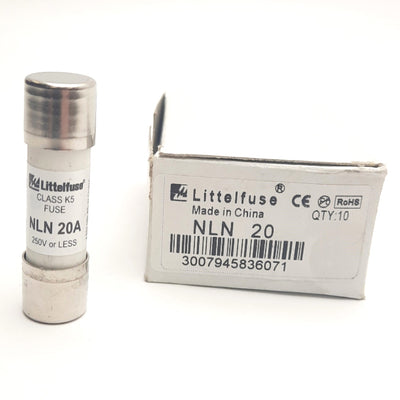 New Lot of 10 Littelfuse NLN20A Fuses, Class K5, 20A, 250V AC/DC, 50kA AC, 20kA DC