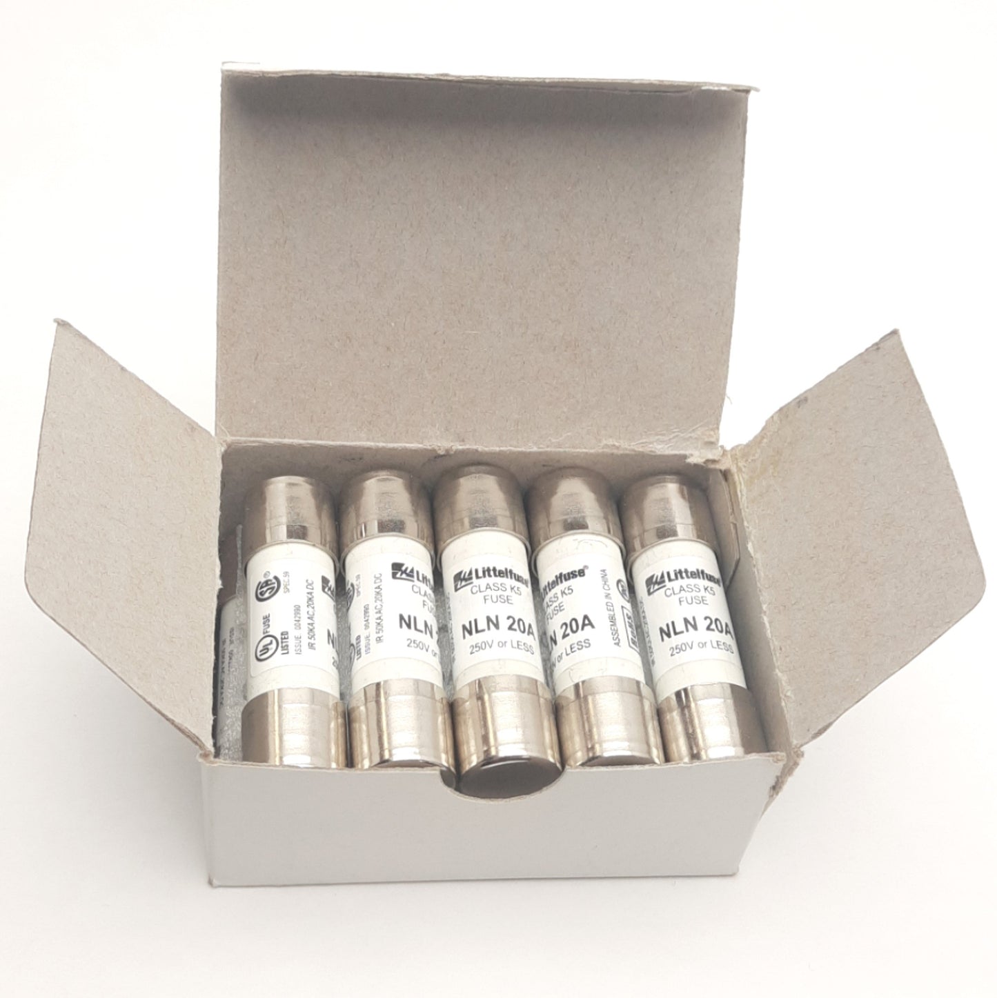 New Lot of 10 Littelfuse NLN20A Fuses, Class K5, 20A, 250V AC/DC, 50kA AC, 20kA DC