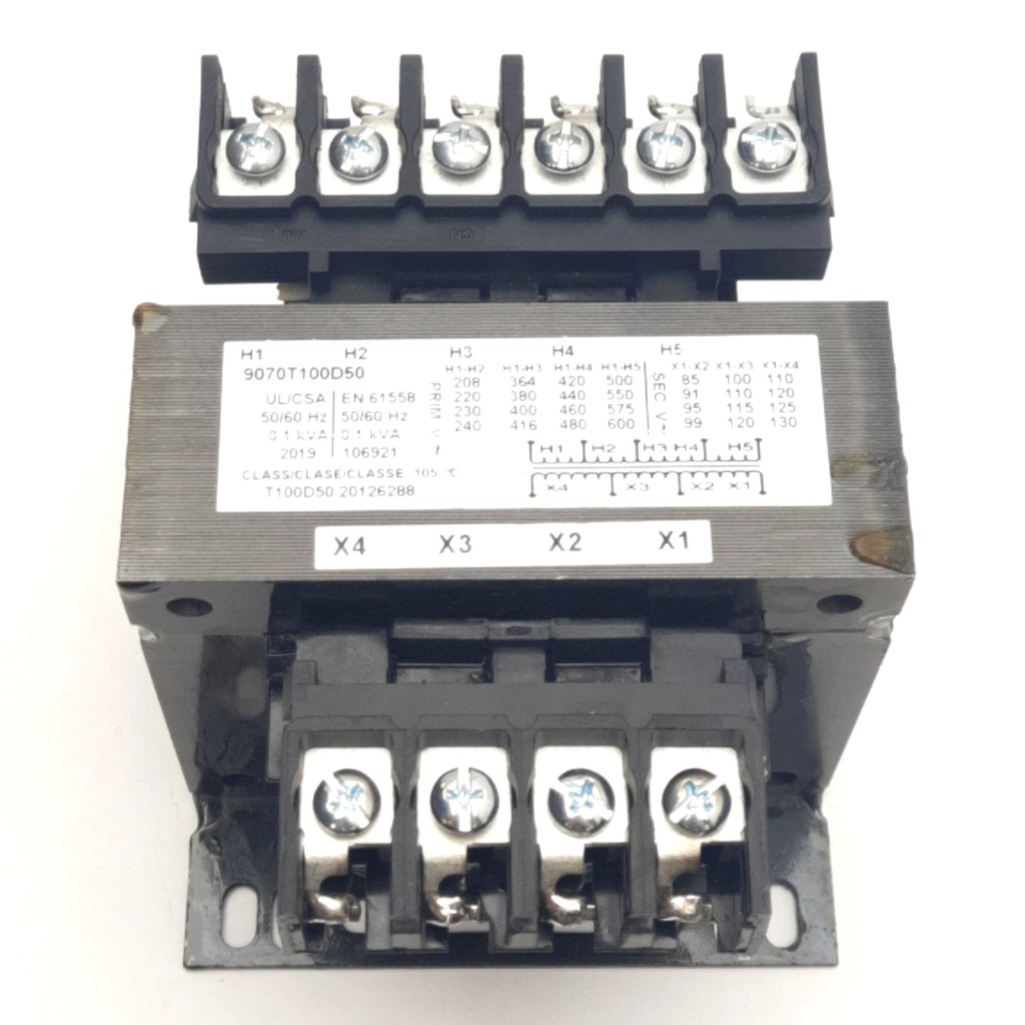 New Schneider Electric 9070T100D50 Transformer, In: 208/600V, Out: 85/130V, 0.1 kVA