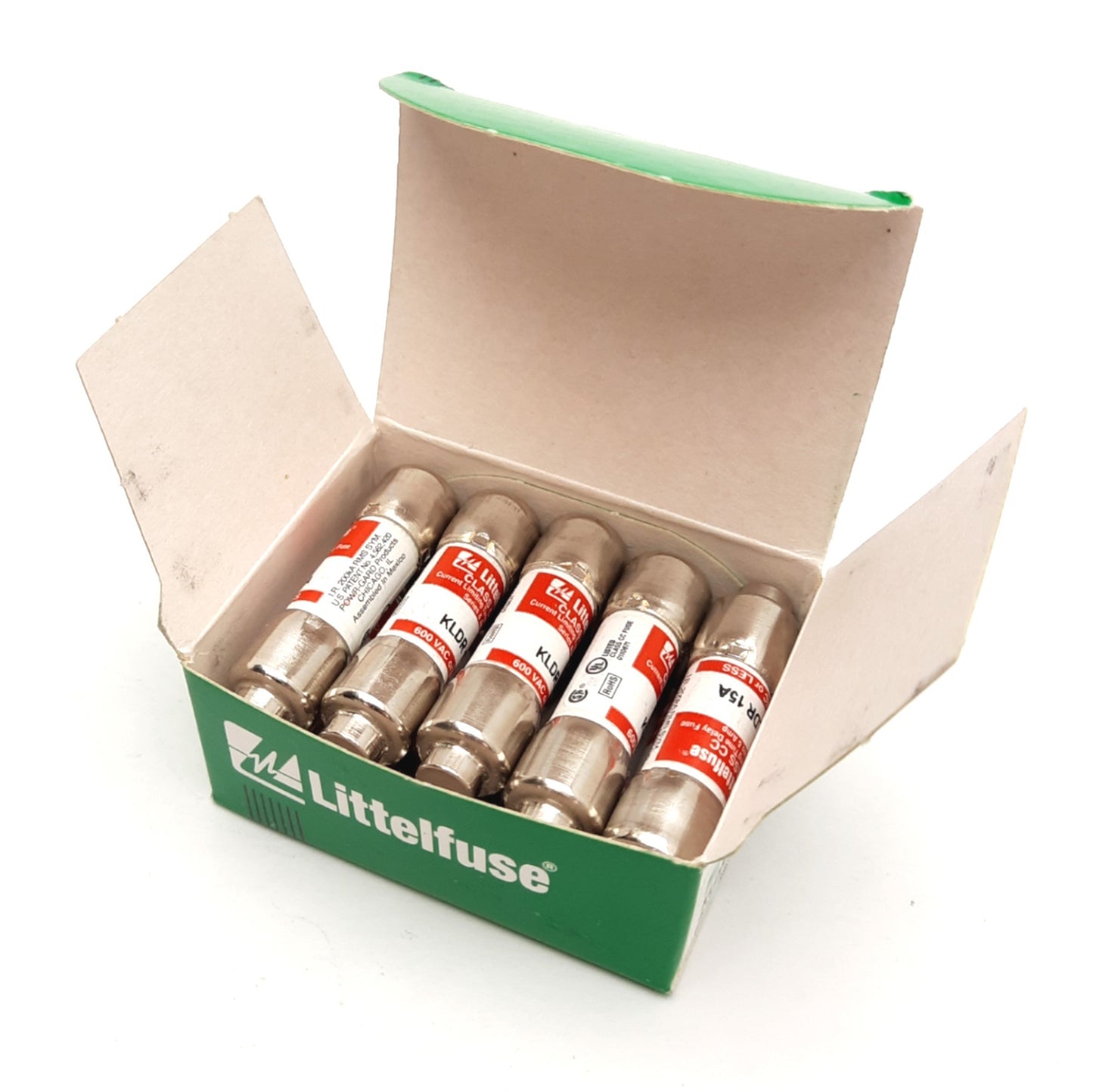New Lot of 10 Littelfuse KLDR 15A Class CC Time Delay Fuse, 600 V AC, 200kA Capacity